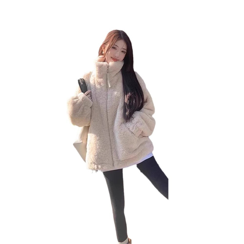 Loose Fluffy Thickened Petite Women's Coat – Apricot, Coffee, Pink & Black (S–XL) | Winter