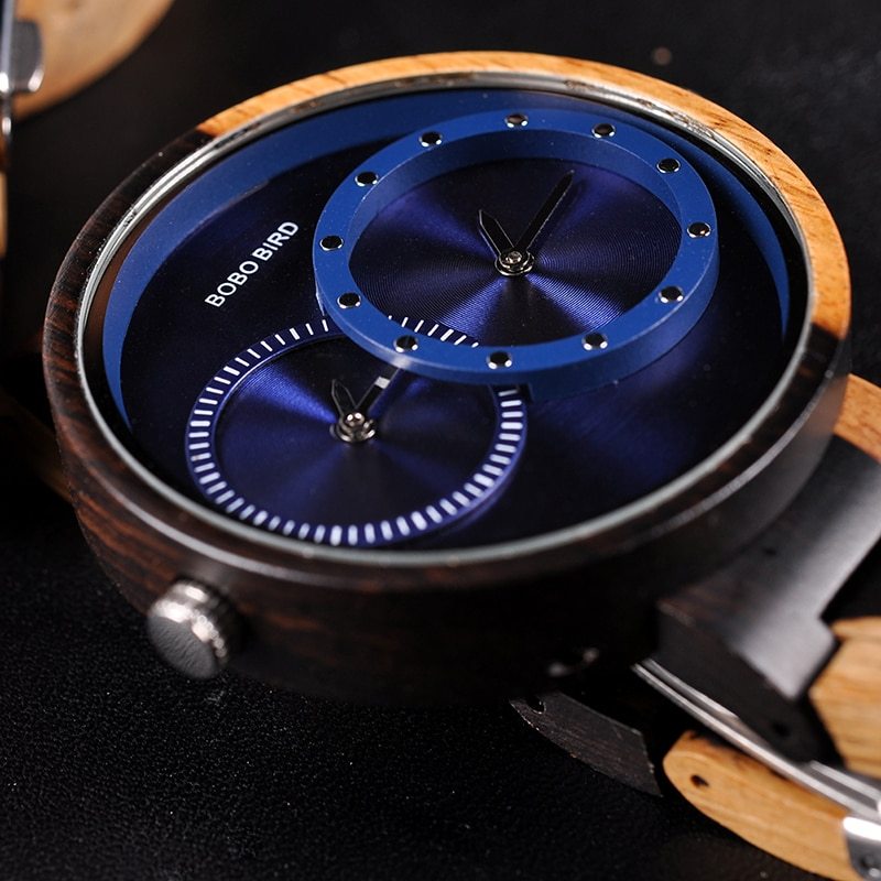 BOBO BIRD Thin Men Watch Original Wood Watches 2 Time Zone Display Quartz Wristwatch horloges mannen - GM Traders