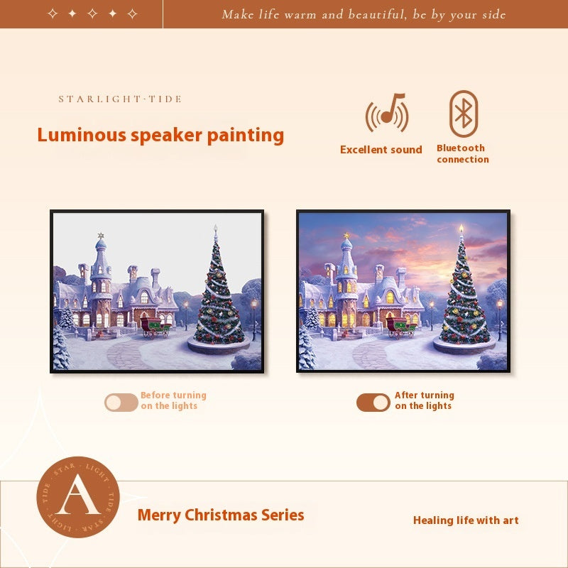 Christmas Mini Bluetooth Speaker Frame with LED Lights – Festive Painting Gift Décor