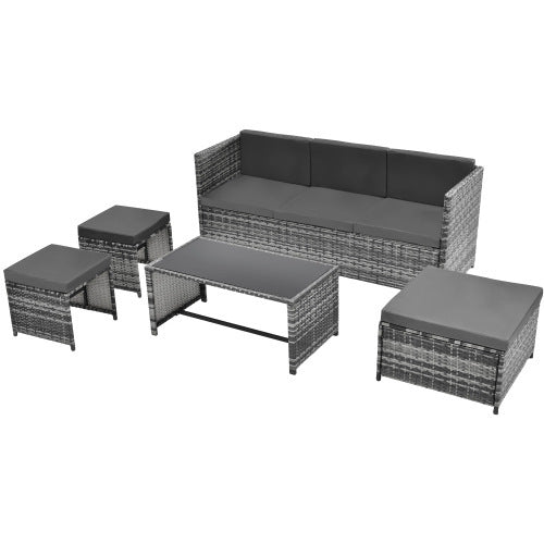 Lounge Set, Garden Furniture Set, Ratten Sofa, Seating Group, Patio Furniture, Grey