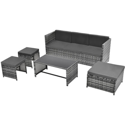 Lounge Set, Garden Furniture Set, Ratten Sofa, Seating Group, Patio Furniture, Grey