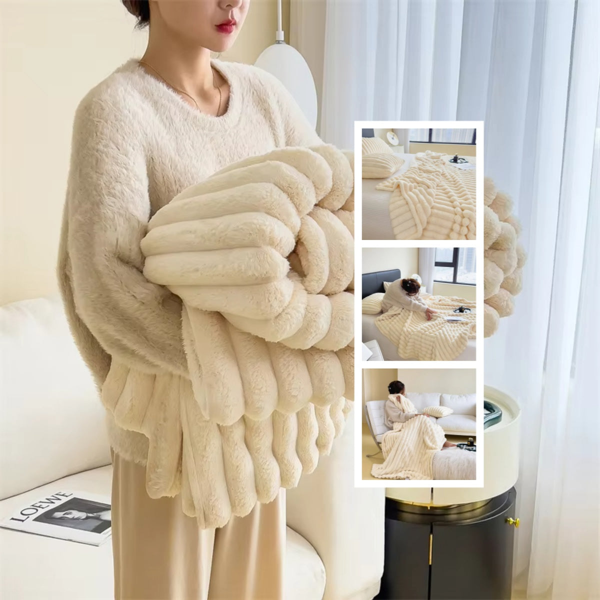 Soft Wind Bubble Velvet Double-Sided Rabbit Fur Blanket – Thick & Warm Throw