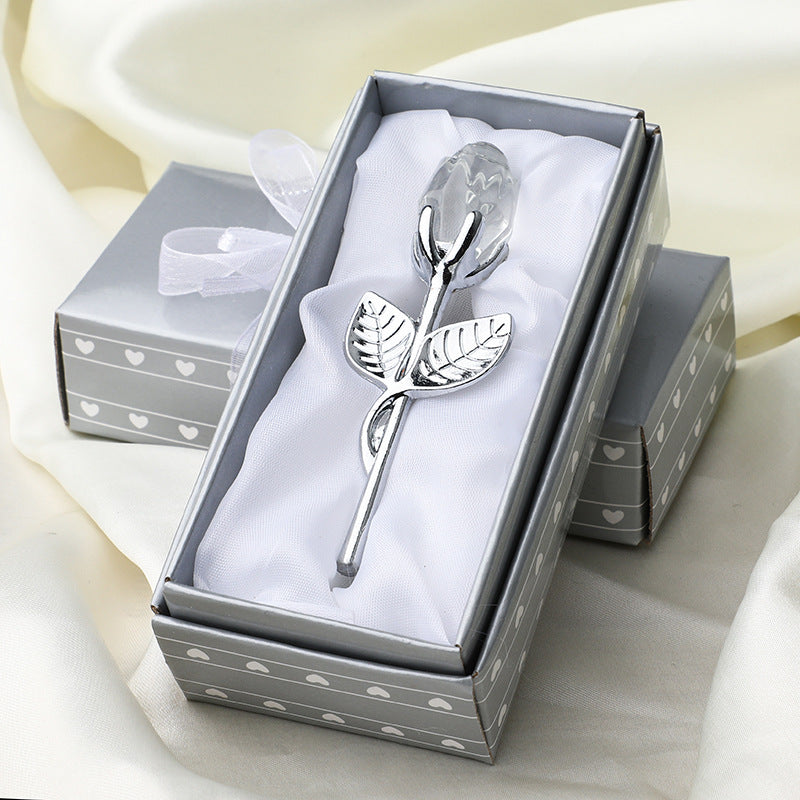 Metal & White Crystal Rose Decorations - Pastoral Style Valentine's Day Gift & Home Decor - Anniversary Gift
