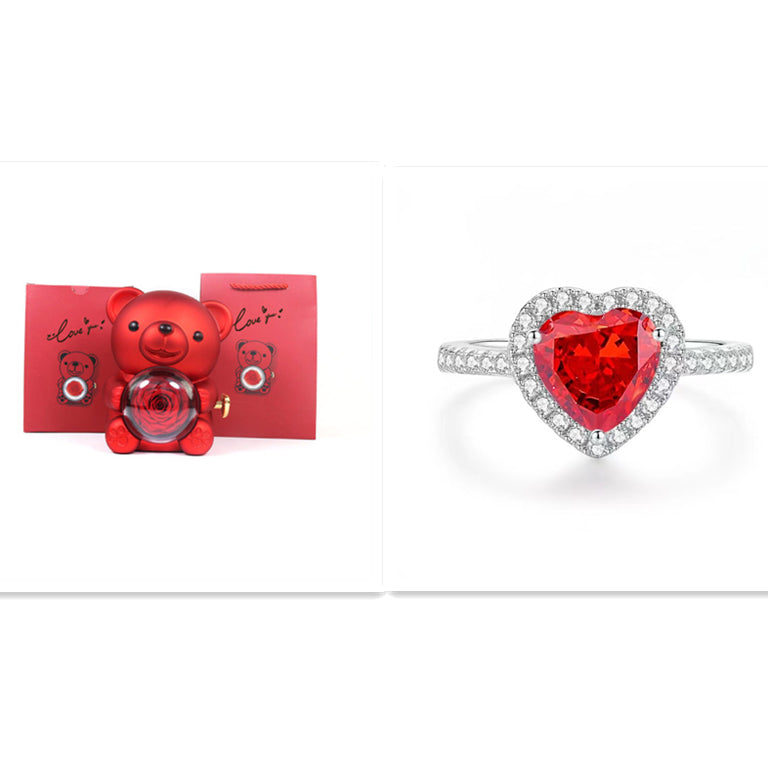Eternal Rose Teddy Bear Gift Box with Necklace & Rotate Jewelry Case - Valentine's & Wedding Gift for Her