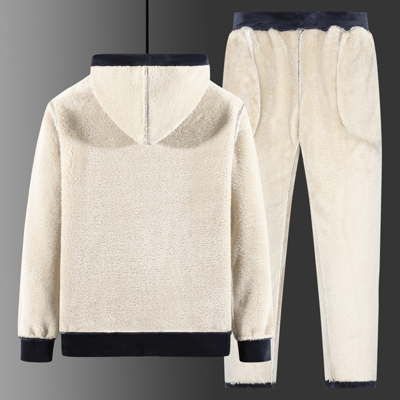 Winter Silver Fox Velvet Two-Piece Set – Plus Size Warm Sweatshirt & Sweatpants for Men & Women