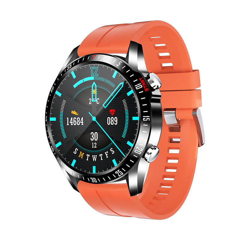 Orange silicone smartwatch with temperature measurement sleep info reminder