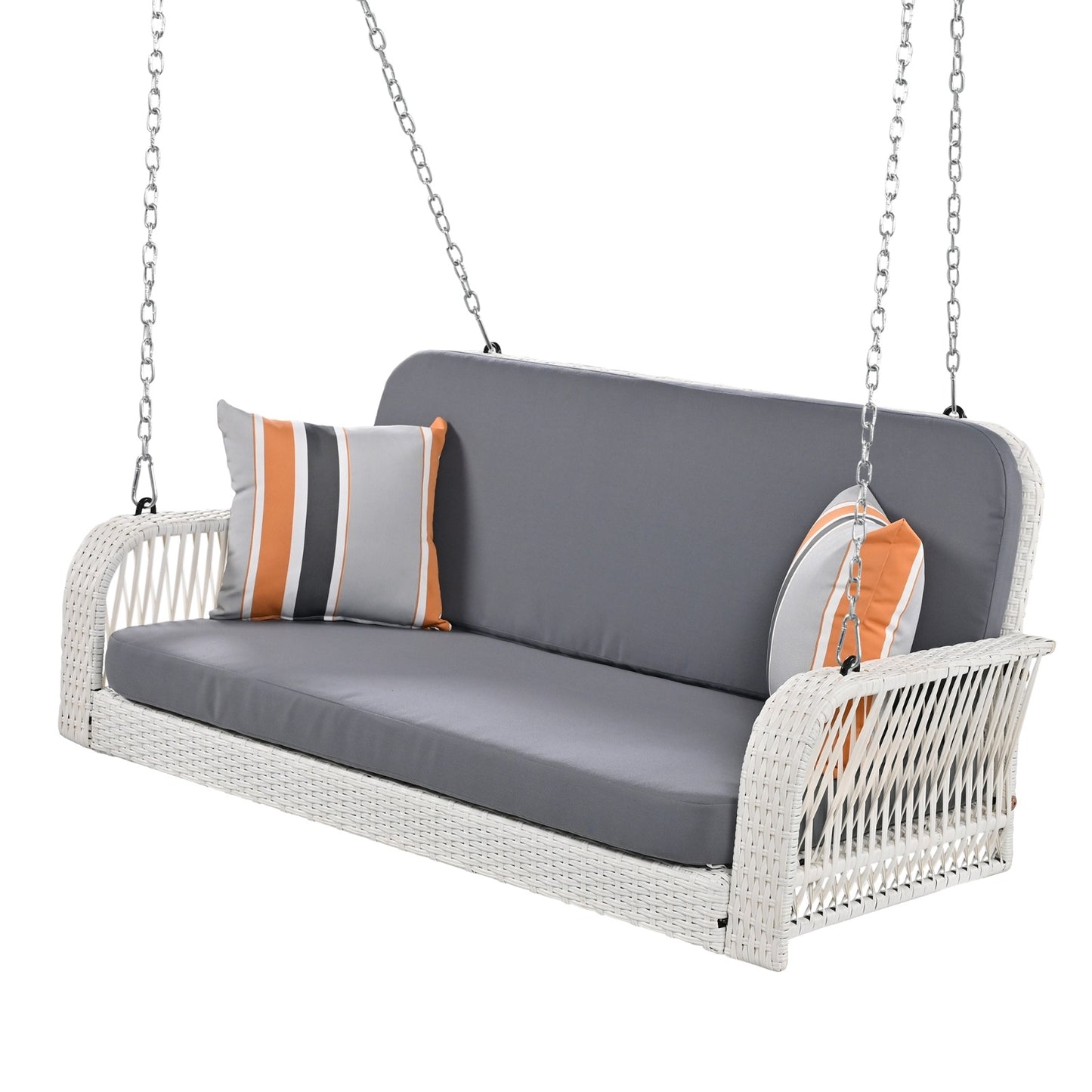 GO PE Wicker Porch Swing, 2-Seater Hanging Bench With Chains, Patio Furniture Swing For - GM Traders