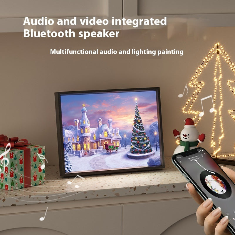Christmas Mini Bluetooth Speaker Frame with LED Lights – Festive Painting Gift Décor