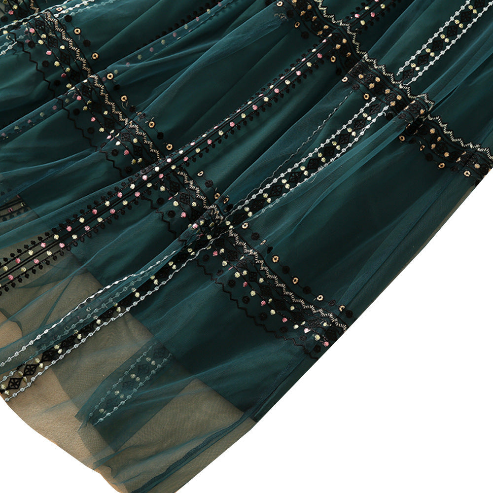 Women’s Mesh Embroidered Dress – Elegant Temperament Style - GM Traders