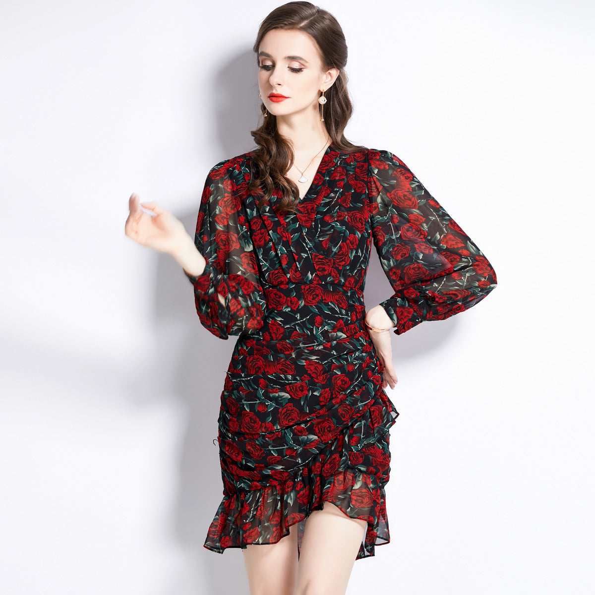 Printed Chiffon Fishtail Dress Women - GM Traders