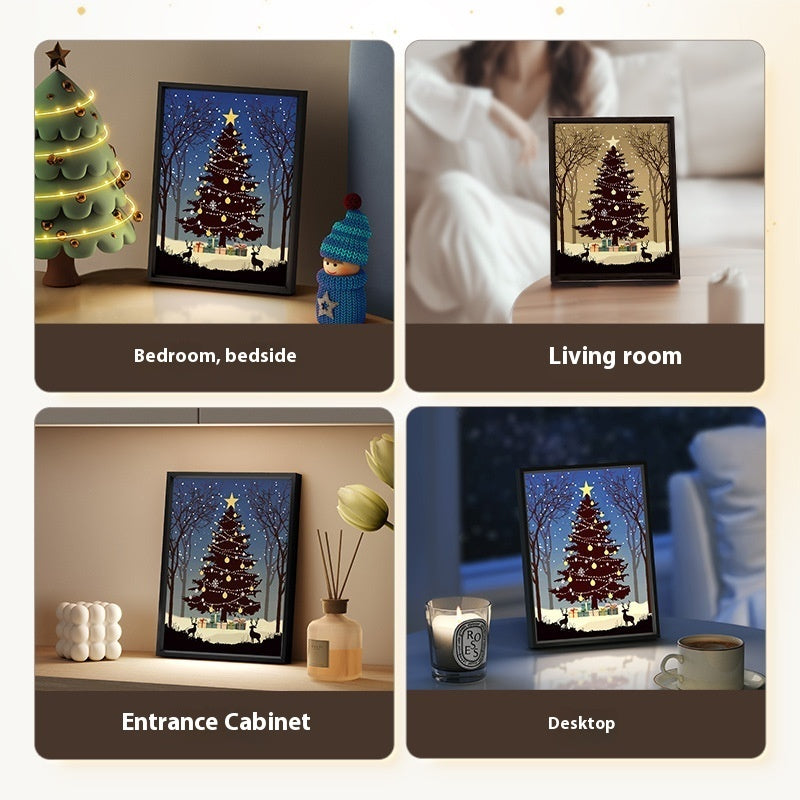 2024 Luminous Christmas Tree Painting Bluetooth Speaker – LED Light & Shadow Art Desktop Ornament Gift