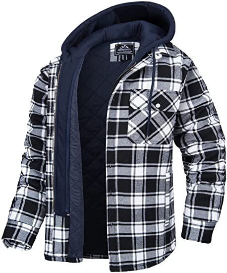 Men’s Plaid Hooded Winter Coat – Thick Padded Button & Zip-Up Jacket | Casual Warm Outerwear
