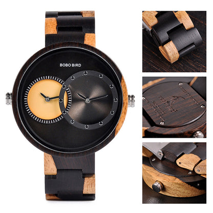 BOBO BIRD Thin Men Watch Original Wood Watches 2 Time Zone Display Quartz Wristwatch horloges mannen - GM Traders