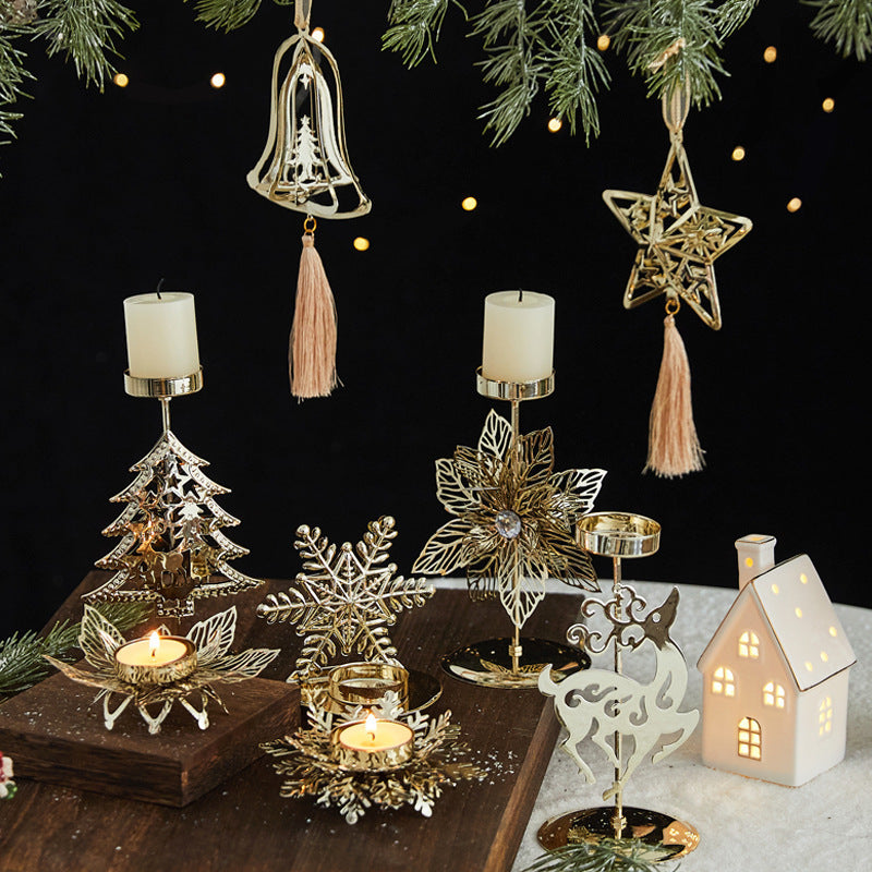 Romantic Christmas Wrought Iron Candlestick – Elegant Candle Tray Decoration for Holiday Home & Table Décor