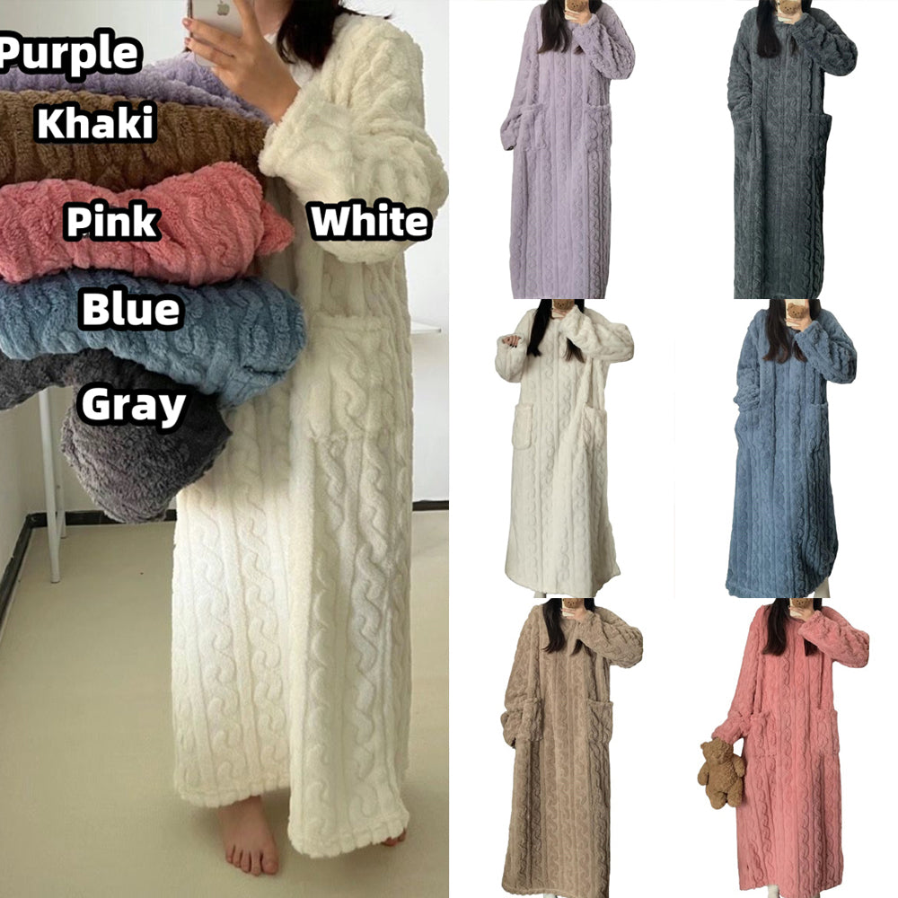 Winter Coral Fleece Women's Nightgown – Long Thickened Pajamas with Pockets (L–XXL)