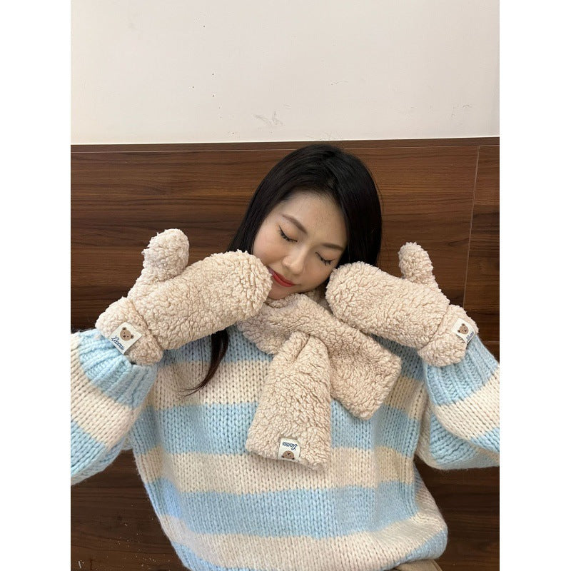 Cartoon Bear Plush Gloves – Thickened Warm & Cute (Free Size)
