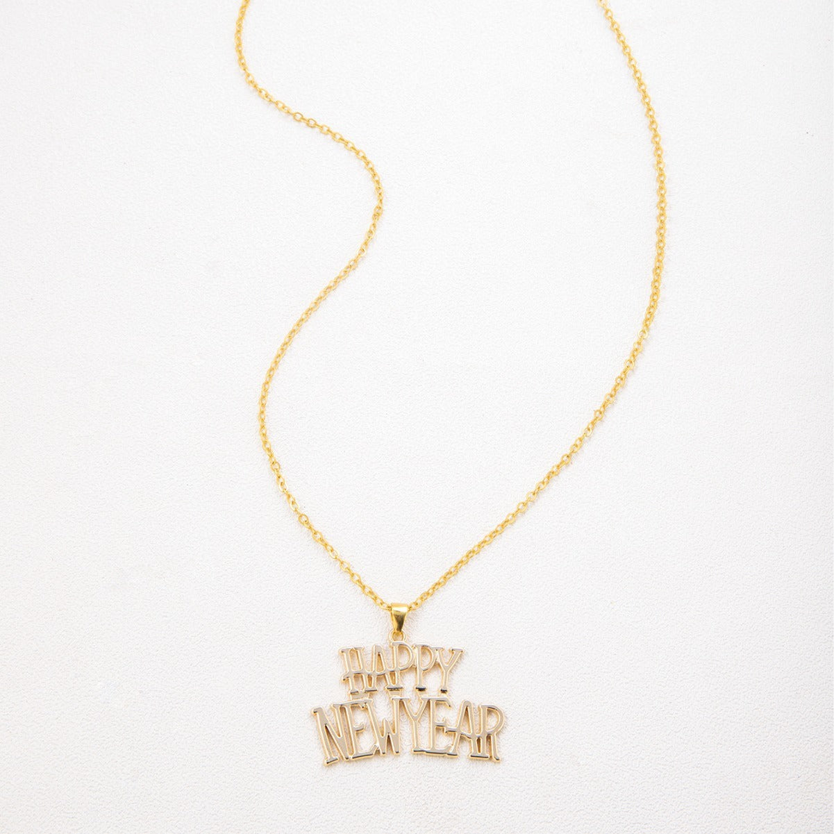 Happy New Year English Letter Necklace – Fashion Classic Unisex Pendant Jewelry | Gold, Silver, Red, Green | Dubai | London | USA | UK | Europe | Canada | Australia