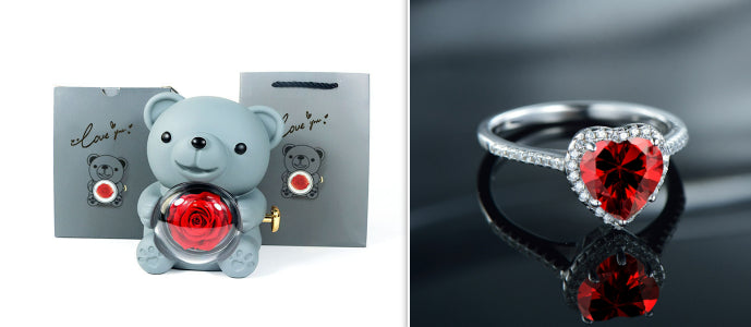 Eternal Rose Teddy Bear Gift Box with Necklace & Rotate Jewelry Case - Valentine's & Wedding Gift for Her