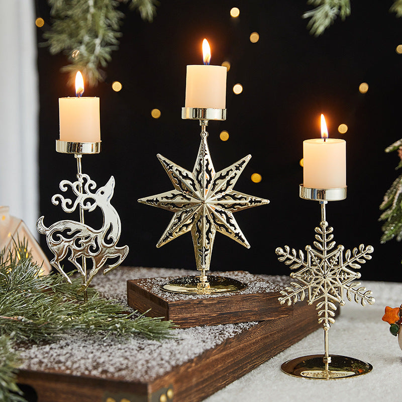 Romantic Christmas Wrought Iron Candlestick – Elegant Candle Tray Decoration for Holiday Home & Table Décor