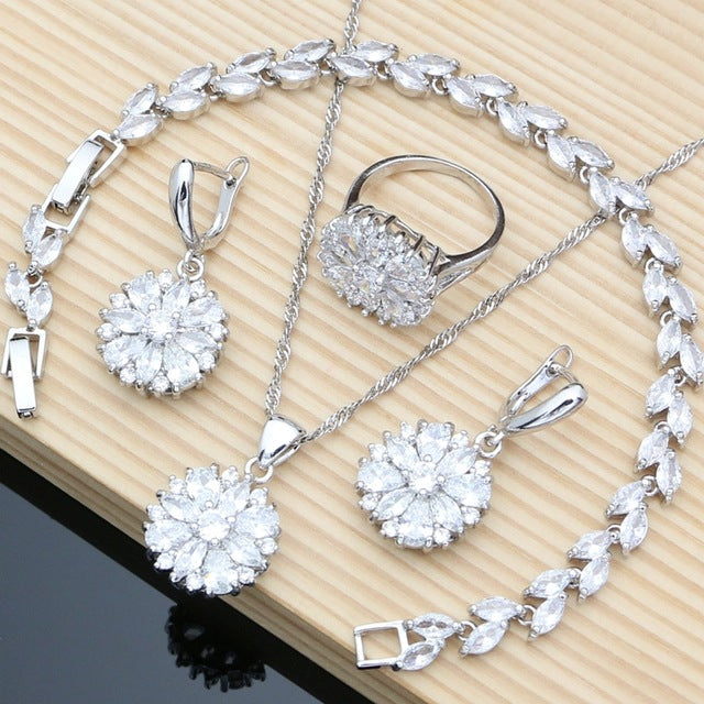 Women's Gem Pendant Earrings Item Four-piece Ring Set Pack - GM Traders