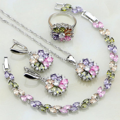 Women's Gem Pendant Earrings Item Four-piece Ring Set Pack - GM Traders