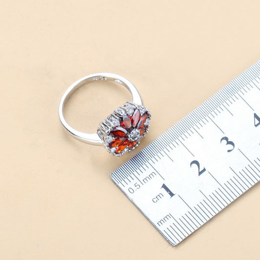 Women's Gem Pendant Earrings Item Four-piece Ring Set Pack - GM Traders