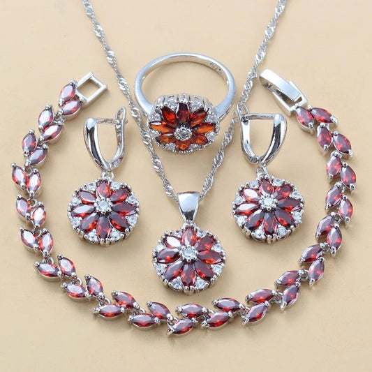 Women's Gem Pendant Earrings Item Four-piece Ring Set Pack - GM Traders
