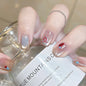 24Pcs Glitter Diamond Press On Nails Blush Pink Cat Eye Fake Nails Sweet Cute Coffin Full Cover Short Square False Nail Tips Art