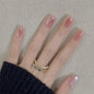 24Pcs Glitter Diamond Press On Nails Blush Pink Cat Eye Fake Nails Sweet Cute Coffin Full Cover Short Square False Nail Tips Art
