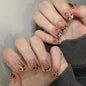 24Pcs Glitter Diamond Press On Nails Blush Pink Cat Eye Fake Nails Sweet Cute Coffin Full Cover Short Square False Nail Tips Art