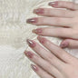 24Pcs Glitter Diamond Press On Nails Blush Pink Cat Eye Fake Nails Sweet Cute Coffin Full Cover Short Square False Nail Tips Art