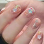 24Pcs Glitter Diamond Press On Nails Blush Pink Cat Eye Fake Nails Sweet Cute Coffin Full Cover Short Square False Nail Tips Art
