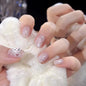 24Pcs Glitter Diamond Press On Nails Blush Pink Cat Eye Fake Nails Sweet Cute Coffin Full Cover Short Square False Nail Tips Art