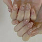24Pcs Glitter Diamond Press On Nails Blush Pink Cat Eye Fake Nails Sweet Cute Coffin Full Cover Short Square False Nail Tips Art