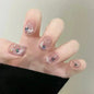 24Pcs Glitter Diamond Press On Nails Blush Pink Cat Eye Fake Nails Sweet Cute Coffin Full Cover Short Square False Nail Tips Art