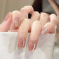 24Pcs Glitter Diamond Press On Nails Blush Pink Cat Eye Fake Nails Sweet Cute Coffin Full Cover Short Square False Nail Tips Art