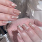 24Pcs Glitter Diamond Press On Nails Blush Pink Cat Eye Fake Nails Sweet Cute Coffin Full Cover Short Square False Nail Tips Art