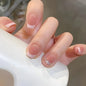 24Pcs Glitter Diamond Press On Nails Blush Pink Cat Eye Fake Nails Sweet Cute Coffin Full Cover Short Square False Nail Tips Art