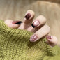 24Pcs Glitter Diamond Press On Nails Blush Pink Cat Eye Fake Nails Sweet Cute Coffin Full Cover Short Square False Nail Tips Art