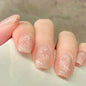 24Pcs Glitter Diamond Press On Nails Blush Pink Cat Eye Fake Nails Sweet Cute Coffin Full Cover Short Square False Nail Tips Art