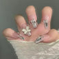 24Pcs Glitter Diamond Press On Nails Blush Pink Cat Eye Fake Nails Sweet Cute Coffin Full Cover Short Square False Nail Tips Art