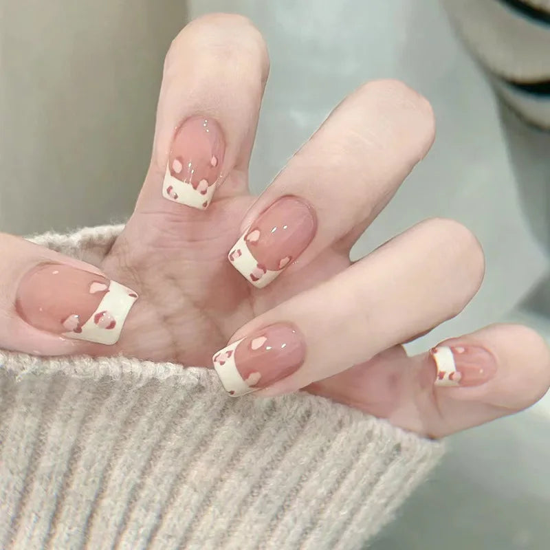 24Pcs Glitter Diamond Press On Nails Blush Pink Cat Eye Fake Nails Sweet Cute Coffin Full Cover Short Square False Nail Tips Art