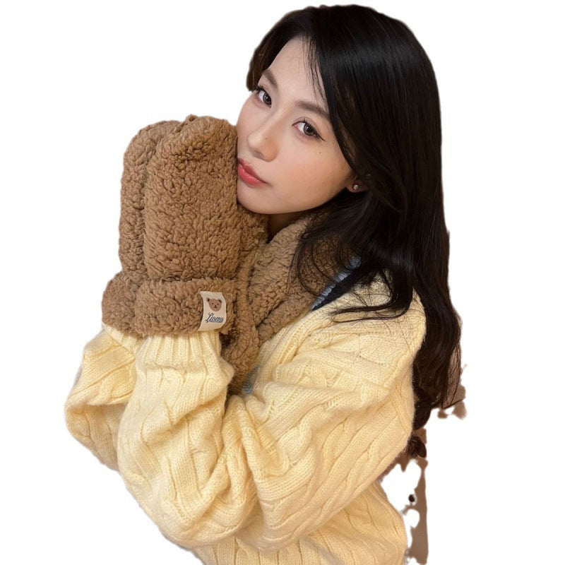 Cartoon Bear Plush Gloves – Thickened Warm & Cute (Free Size)