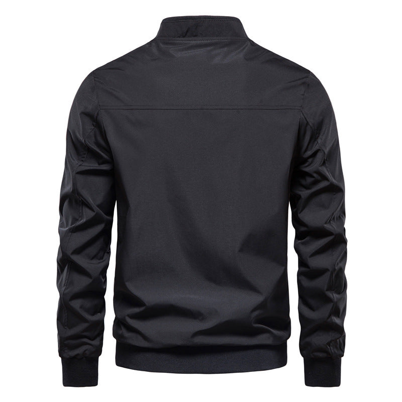 Men’s Casual Solid Zip-Up Jacket – Stand Collar Long Sleeve Outerwear with Pockets