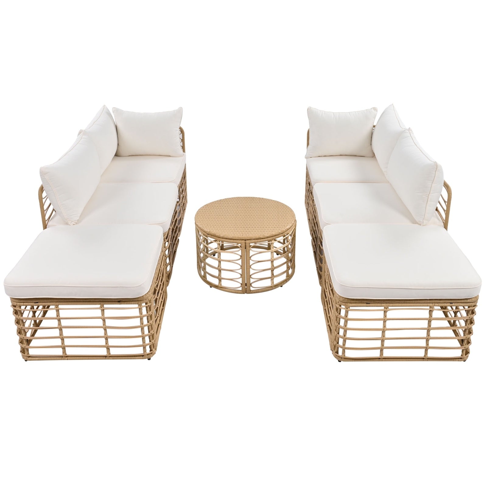 GO 7 Pieces Outdoor Patio Furniture, All-Weather Rattan Sectional Sofa Set With Thick Cushions And P - GM Traders