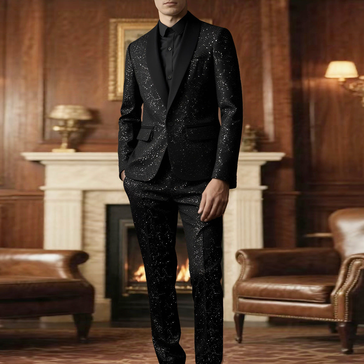 Men’s Shiny Slim Fit Suit Jacket & Pants Set | Elegant Formal Party & Wedding Suit | Winter