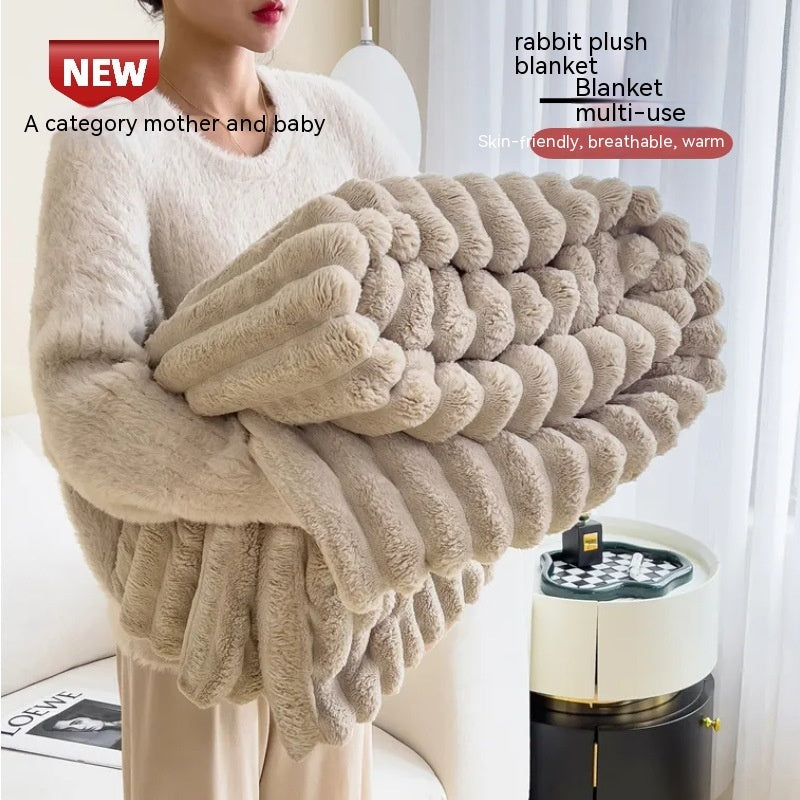 Soft Wind Bubble Velvet Double-Sided Rabbit Fur Blanket – Thick & Warm Throw