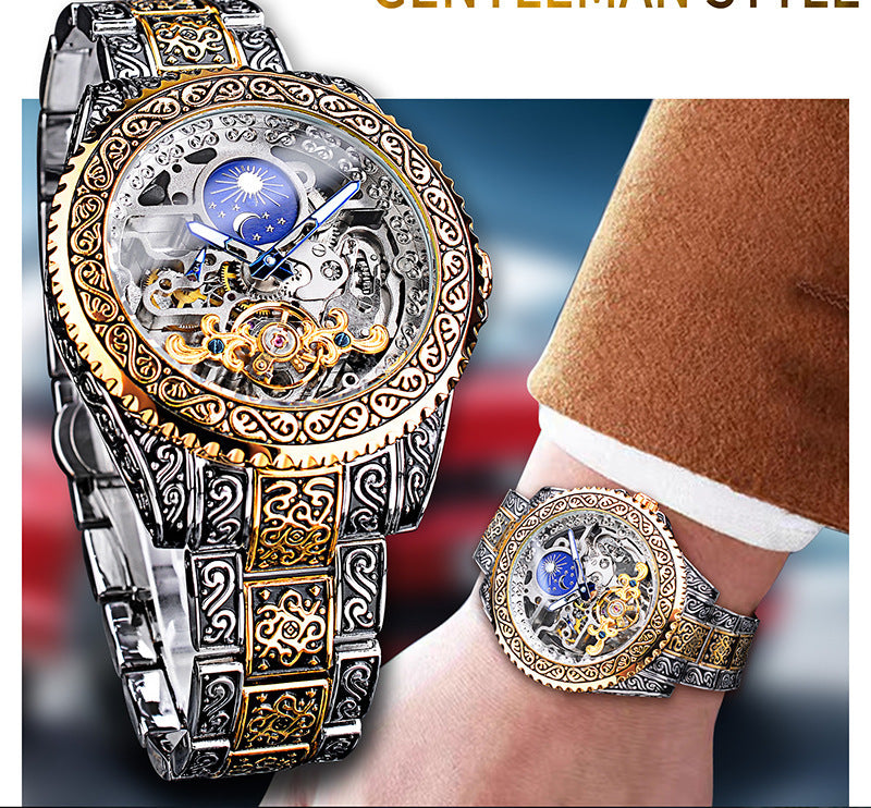 Forsining Skeleton Carved Tourbillon Mechanical Watches Luxury Men's Wristwatch - GM Traders