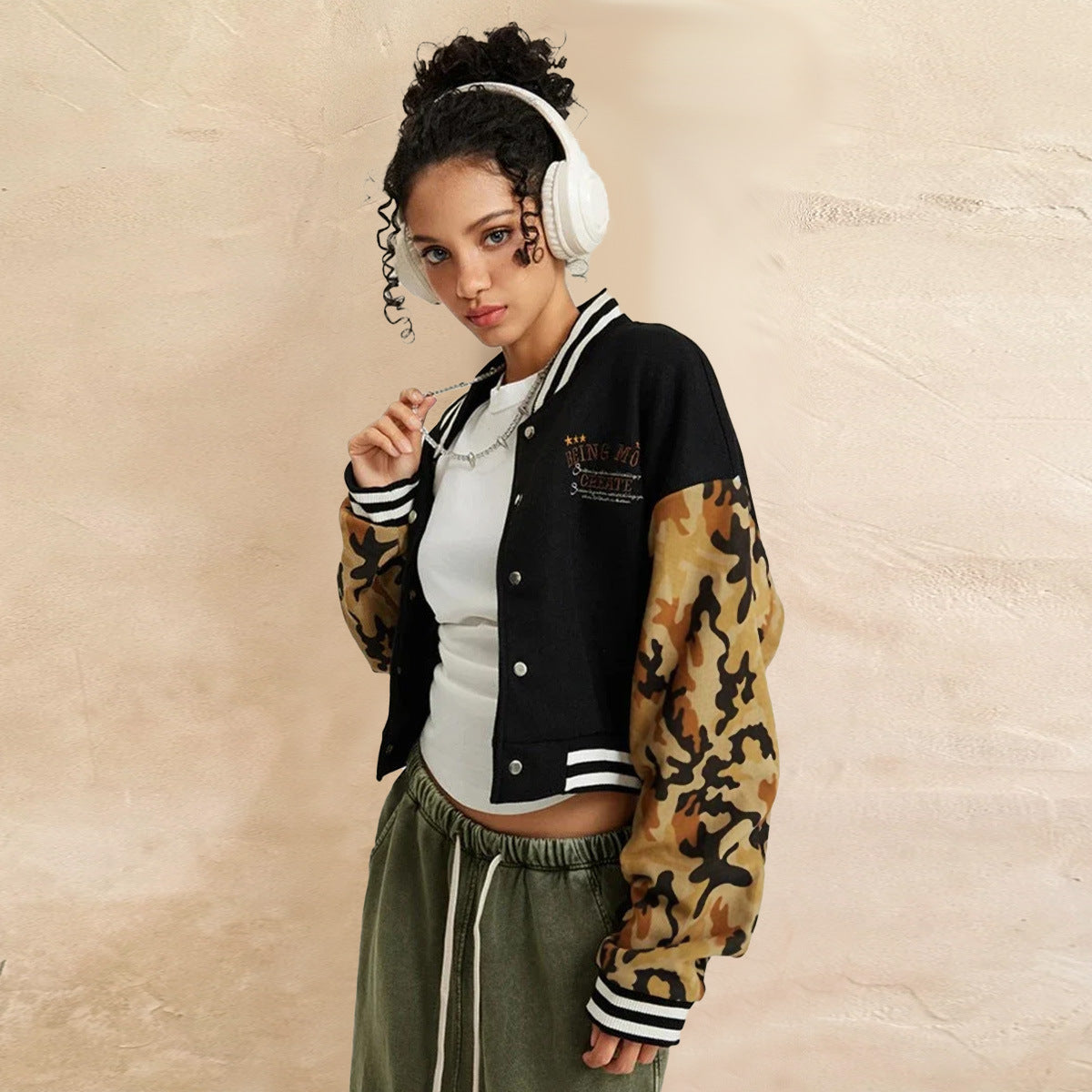 Outdoor Patchwork Color-Blocked Camouflage Sweatshirt Jacket for Women | Winter