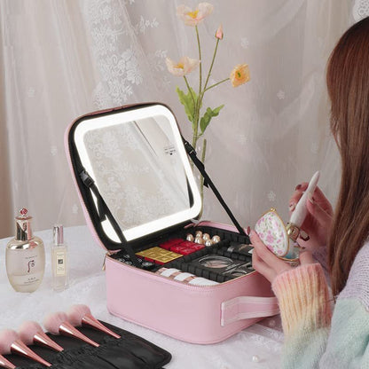Multifunctional Partition Portable Waterproof Large Capacity Led Mirror Cosmetic Bag